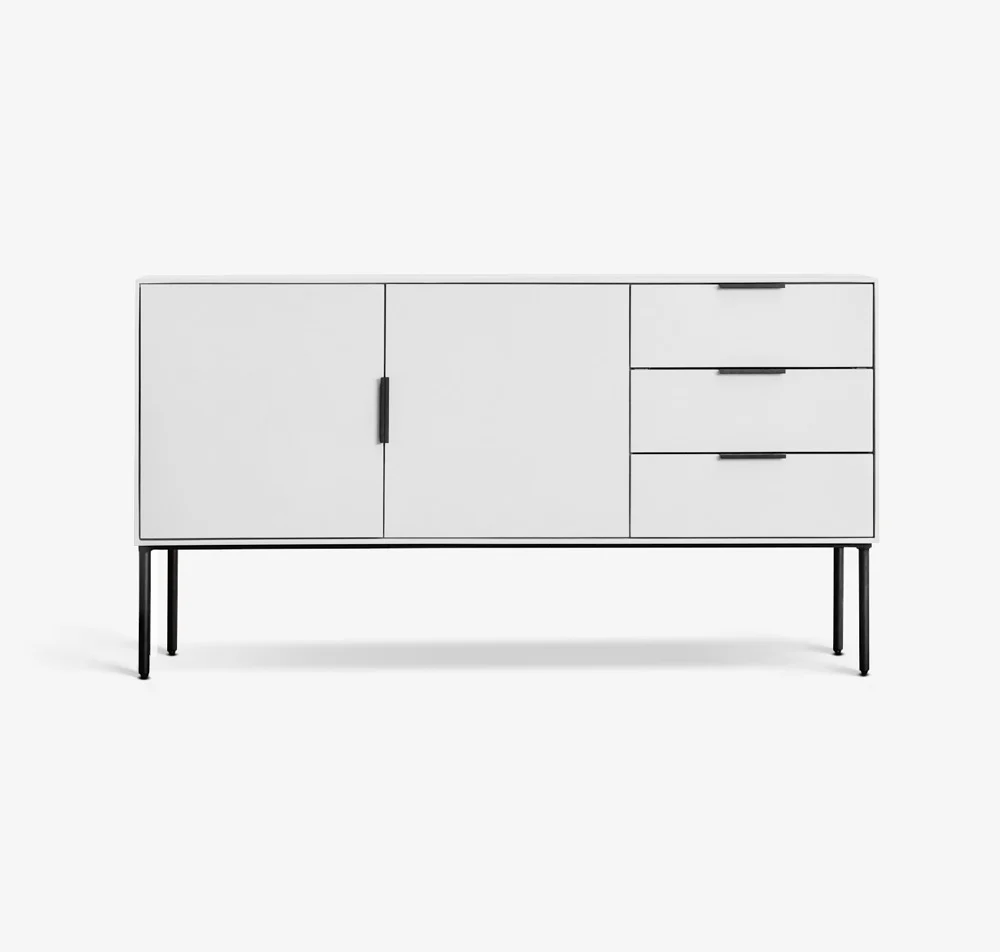 CHAPMAN | קומודה מעץ ומתכת, עם 3 מגירות ומדפים סגורים - Image 8