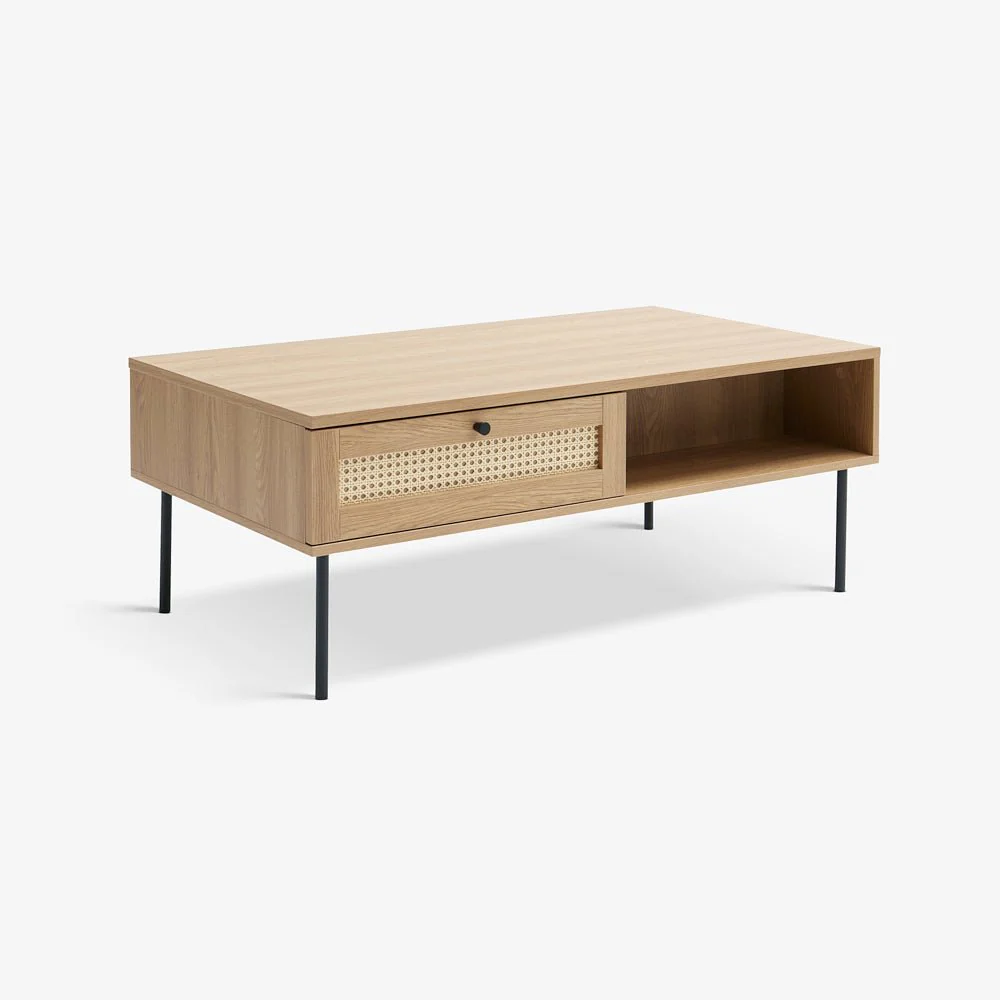 DINRO | שולחן סלון מלבני מעץ, ראטן ומתכת, 110/60 ס"מ - Image 5