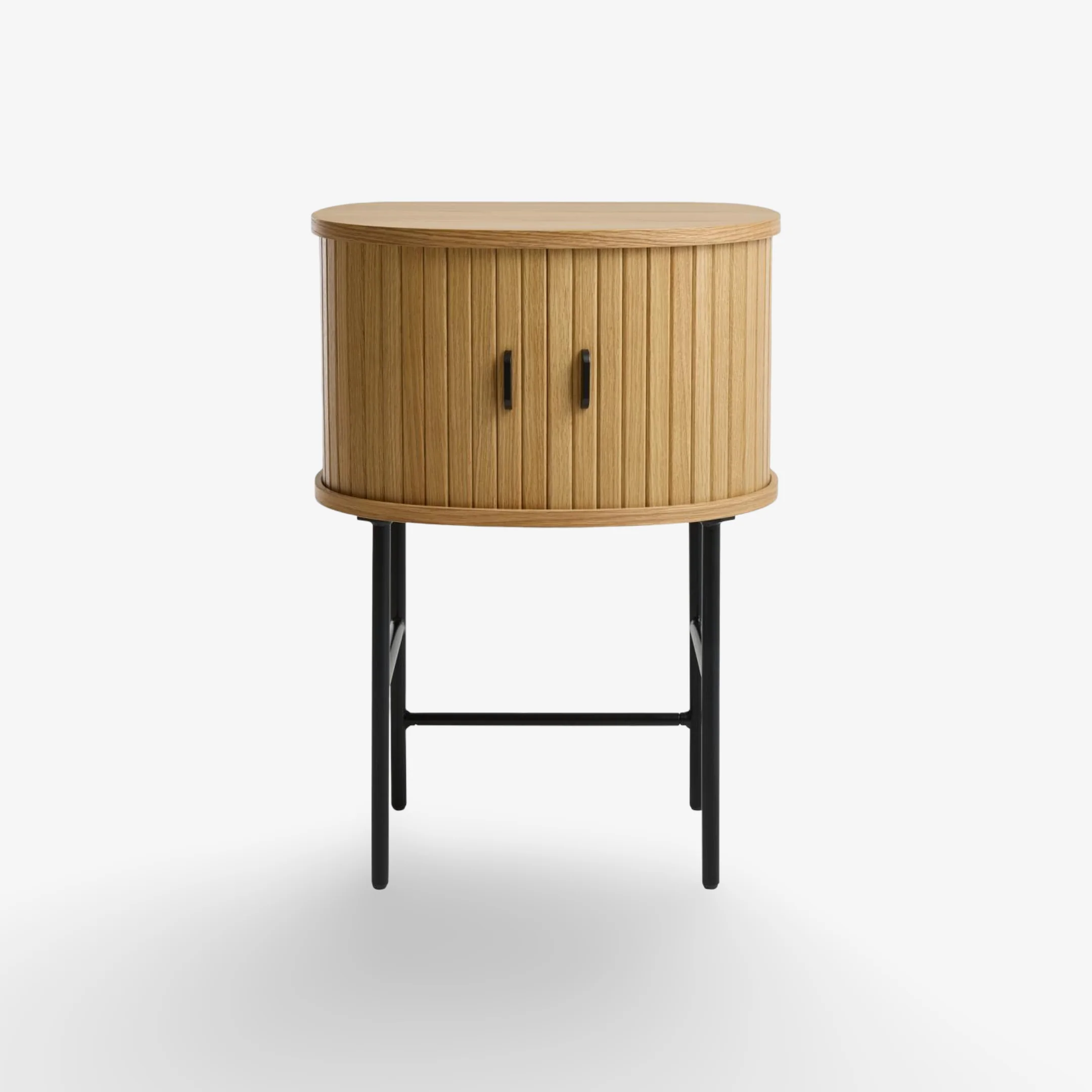 SANOVIA | שידת לילה מעץ ומתכת 50/40 ס"מ, עם מדפים סגורים גוון טבעי