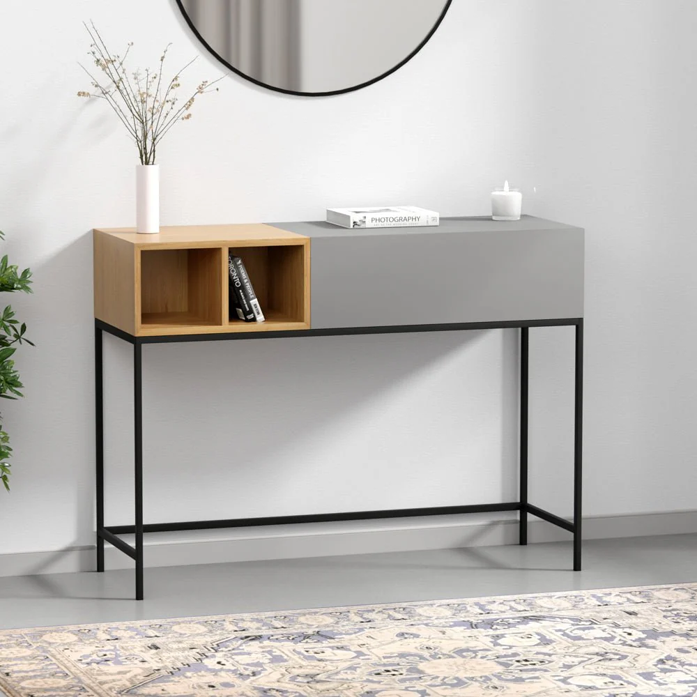 MALMA | קונסולה מעץ ומתכת, עם מגירה ו-2 מדפים פתוחים - Image 4